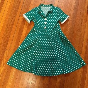 Green Polka Dot Retro 50s June Cleaver dress size L 10-12